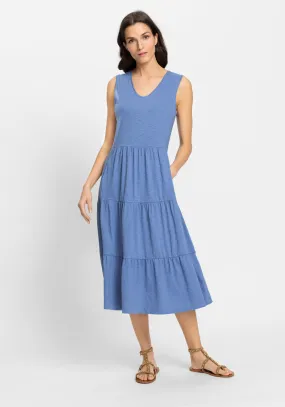 100% Cotton Sleeveless Tiered Midi Dress