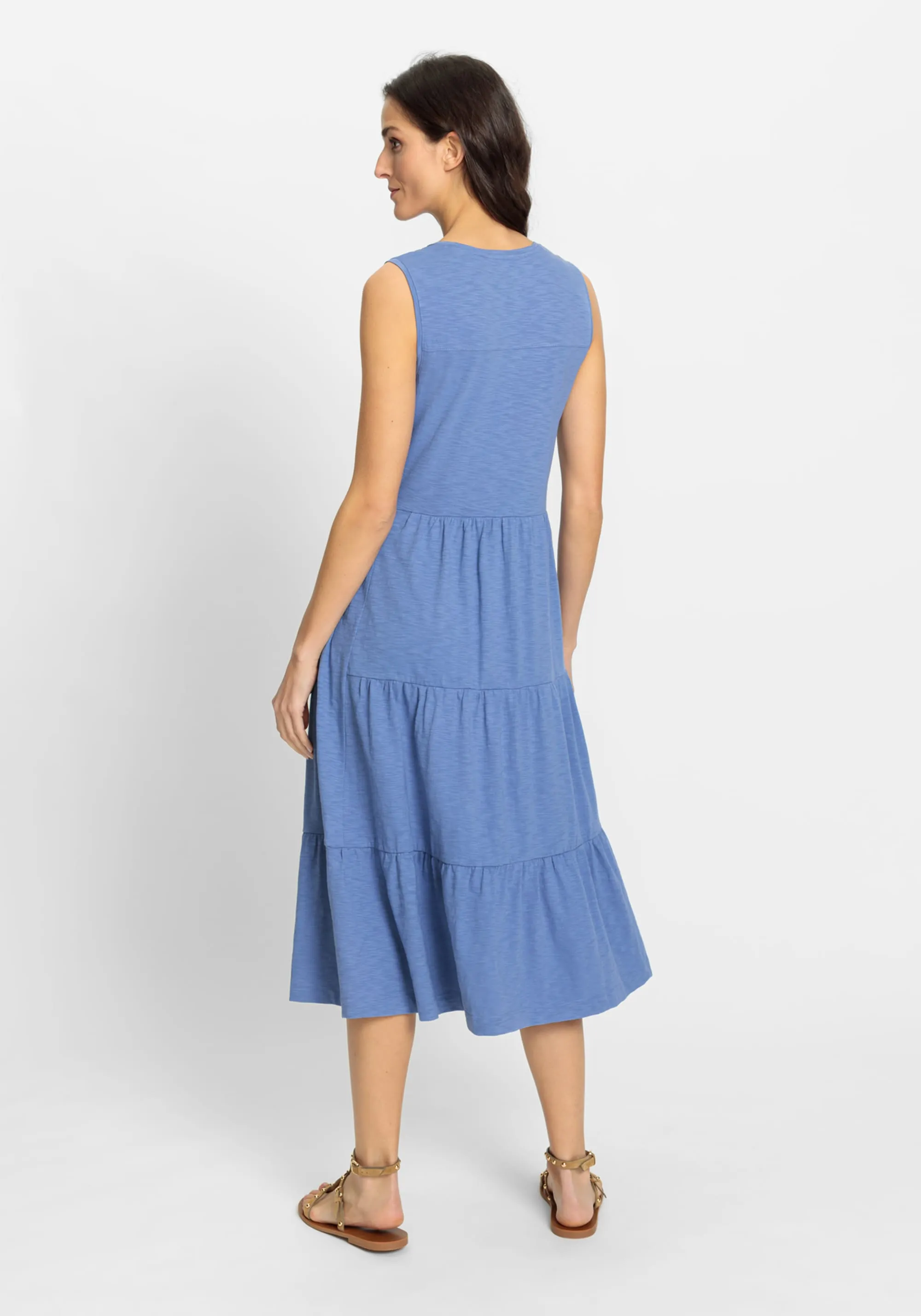 100% Cotton Sleeveless Tiered Midi Dress