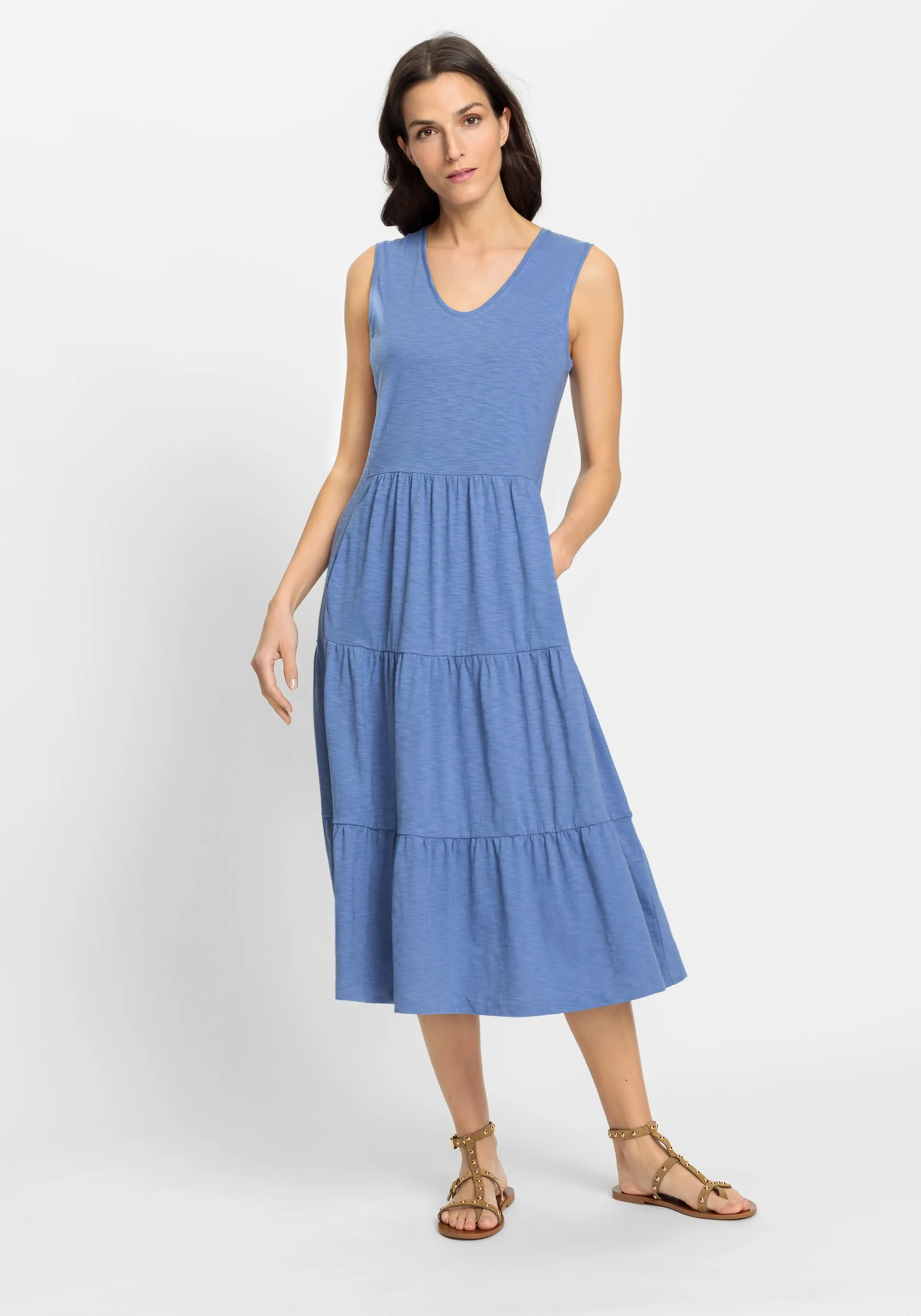 100% Cotton Sleeveless Tiered Midi Dress