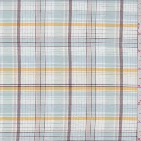 2 YD PC-Pale Blue/Gold Plaid Cotton Lawn Fabric