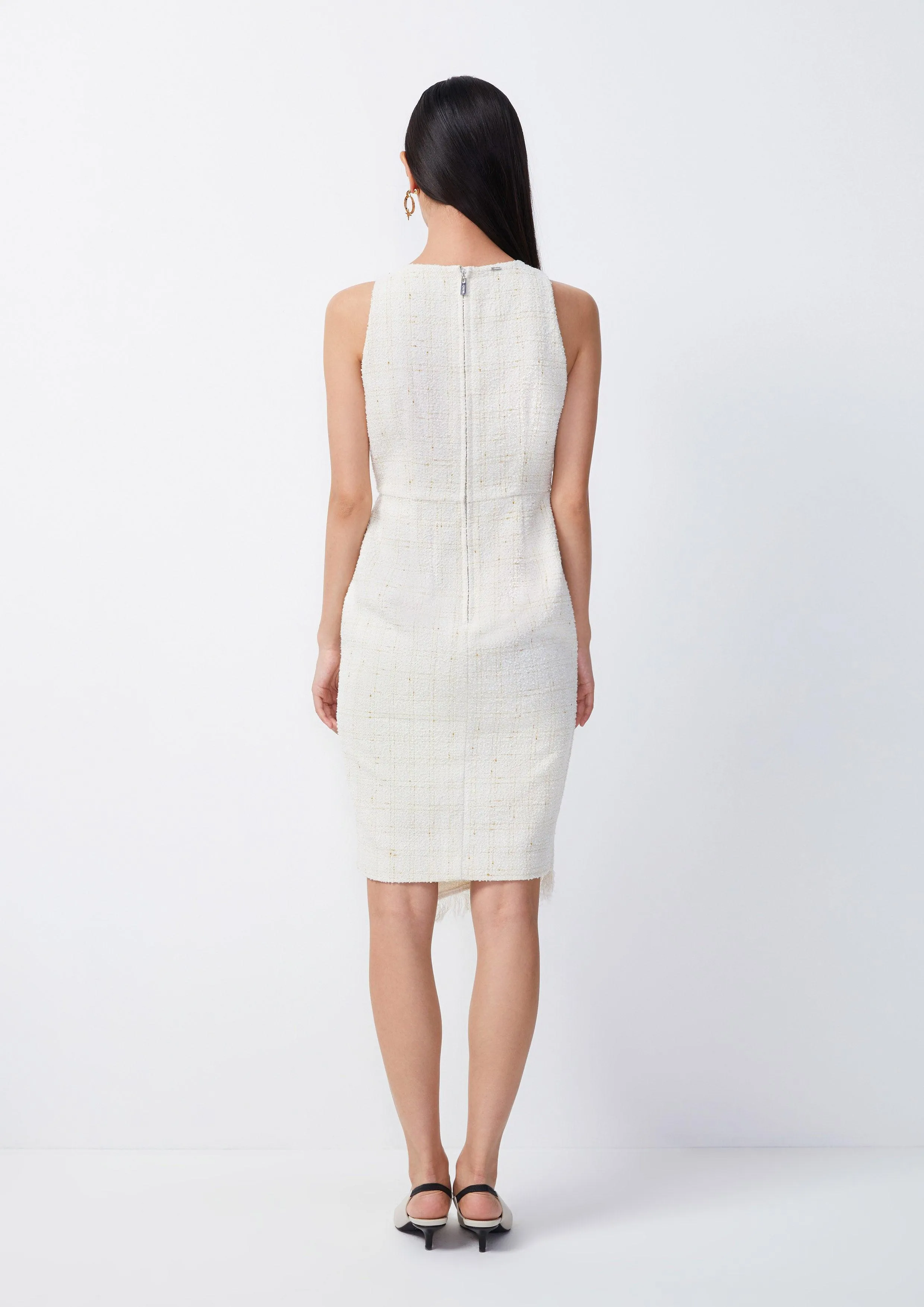Asymmetric Tweed Midi Dress