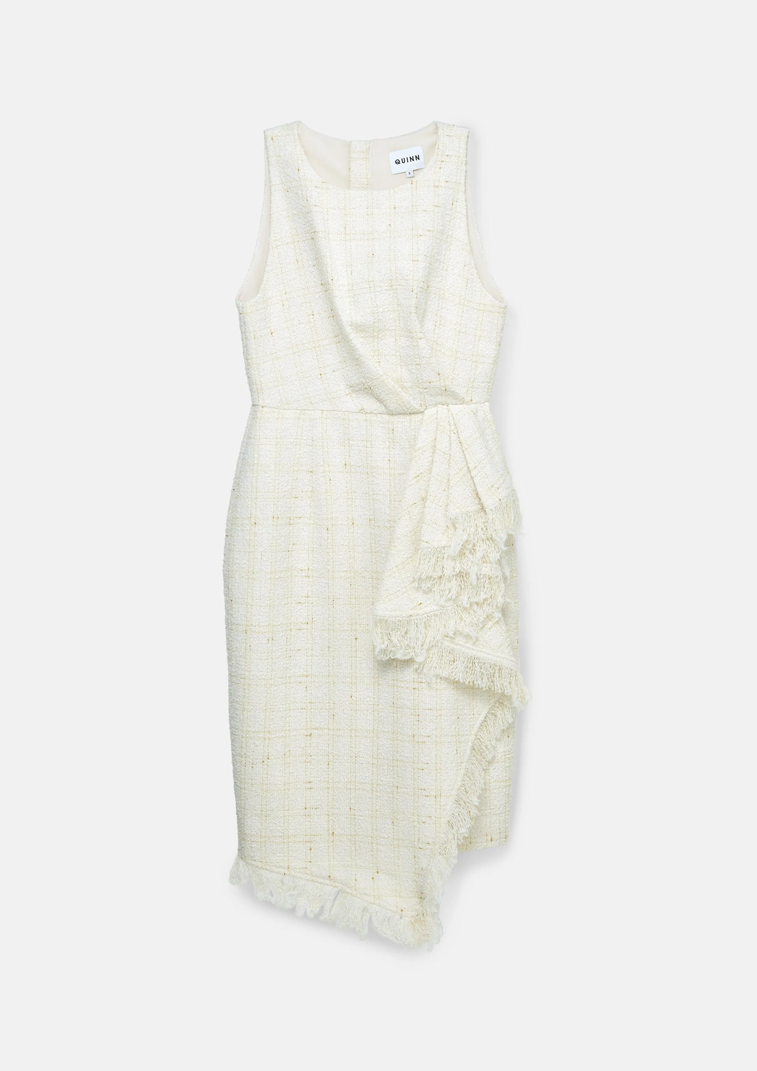 Asymmetric Tweed Midi Dress