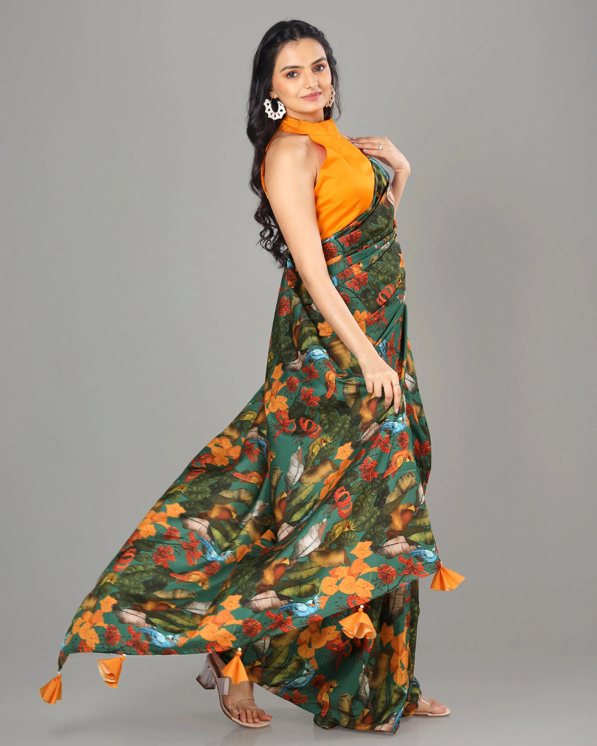 Bestselling Floral Women's Designer Bollywood Pre-Draped Saree