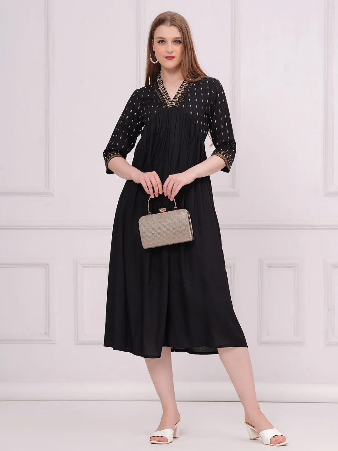 Black A-Line Midi Dress