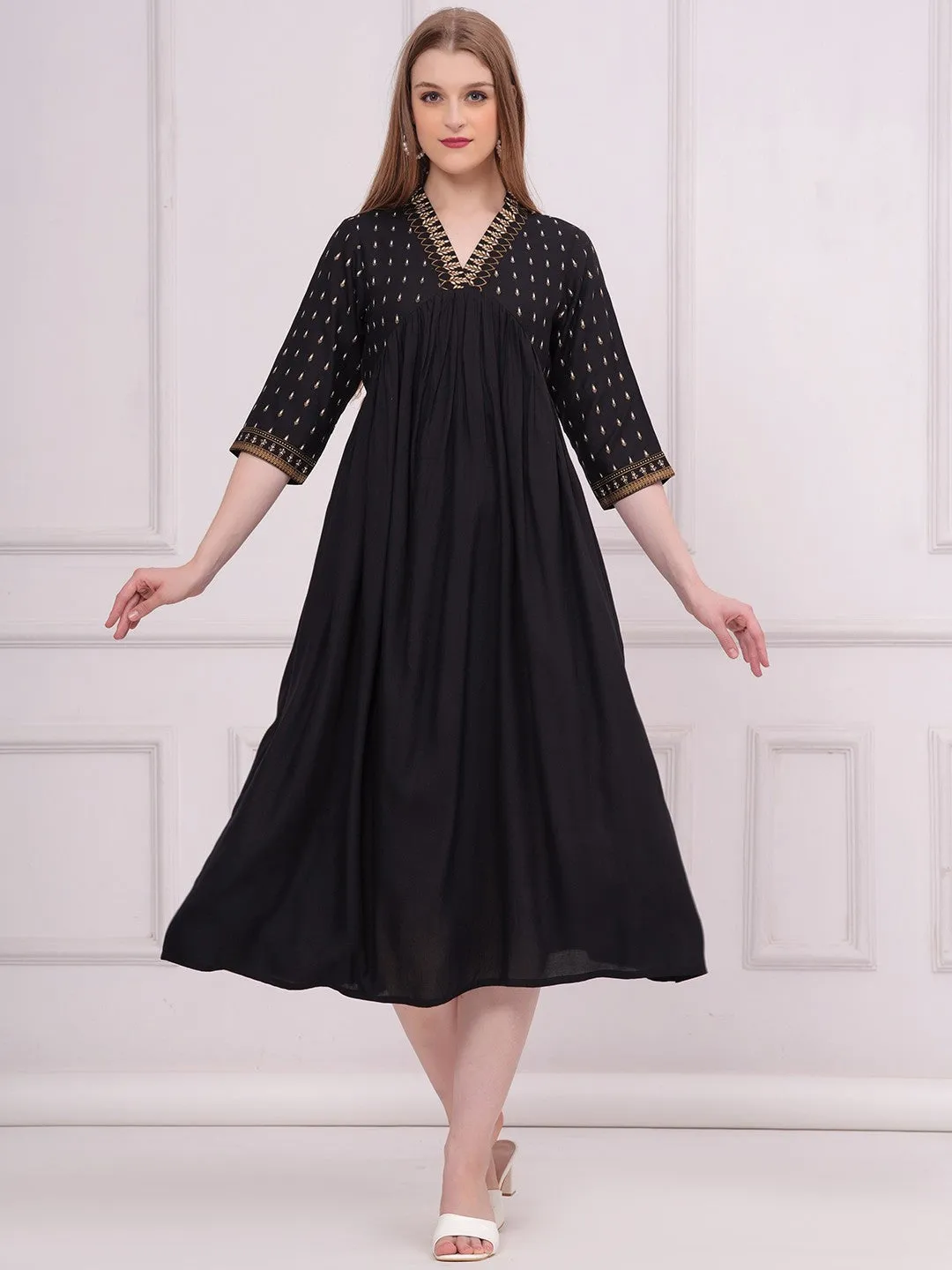 Black A-Line Midi Dress