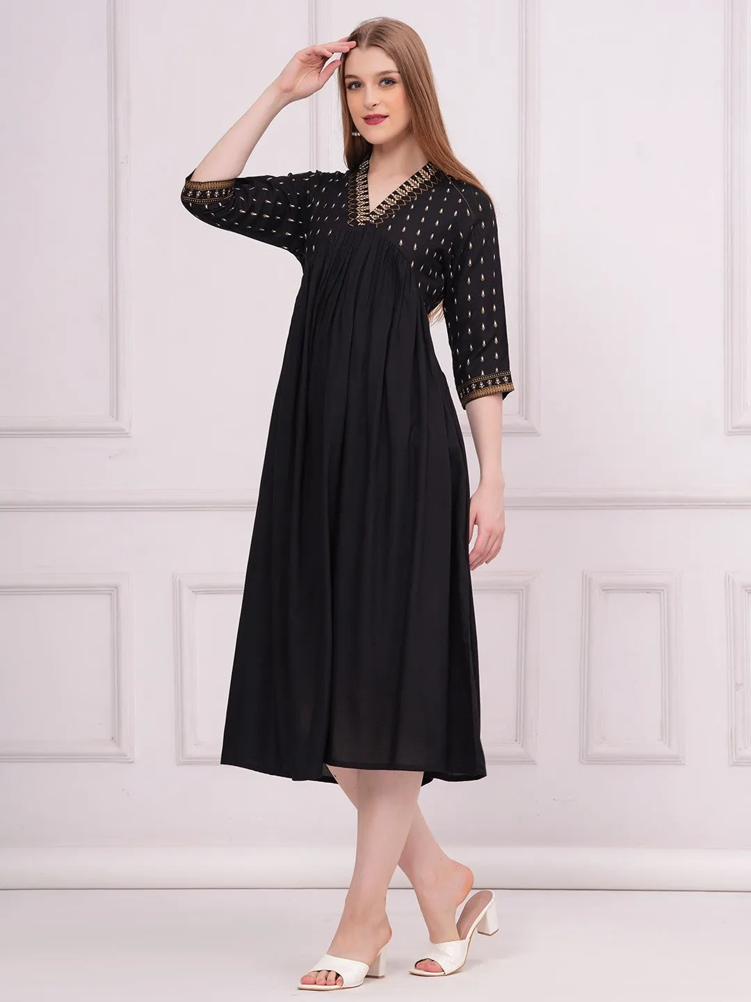 Black A-Line Midi Dress