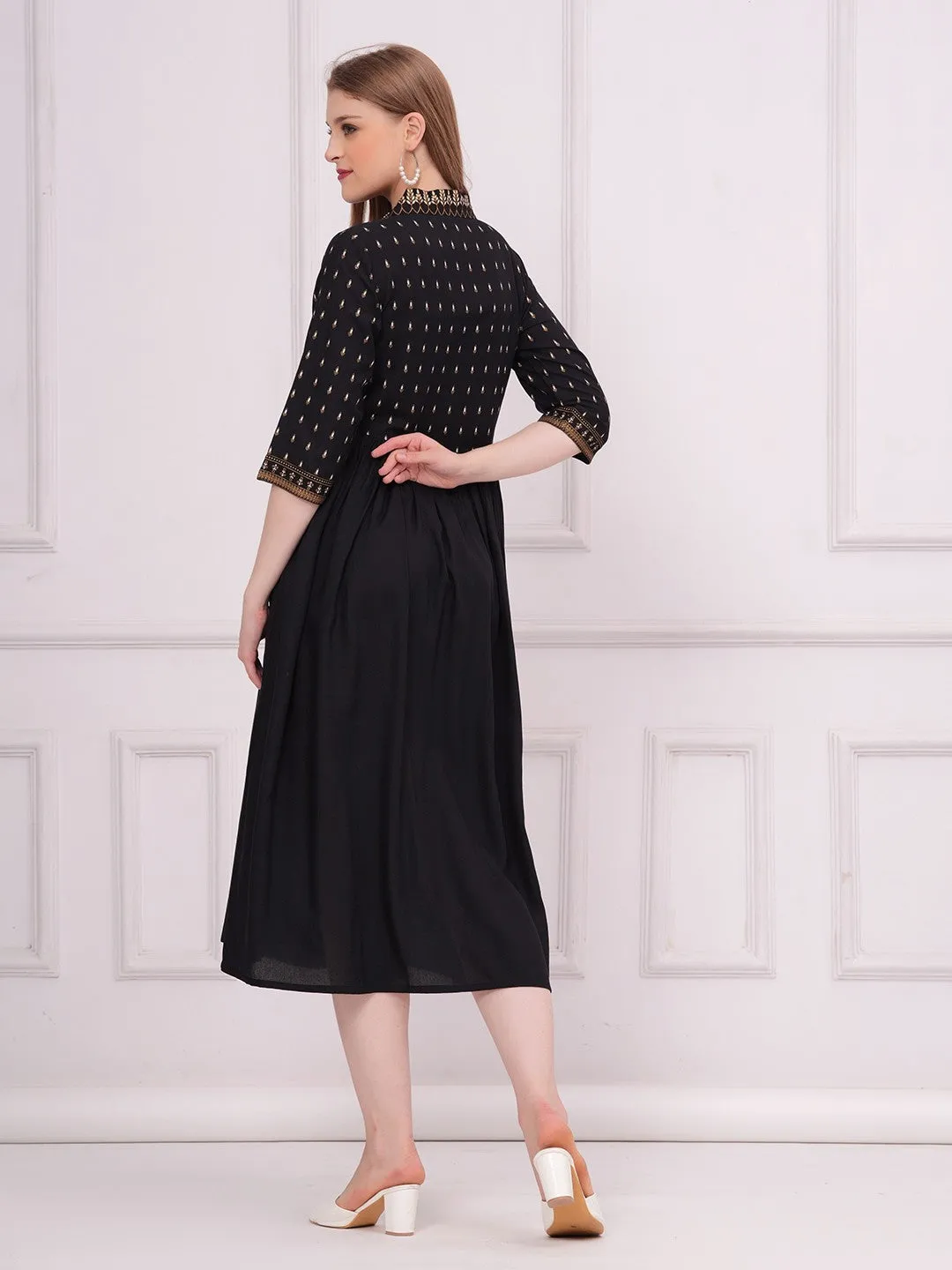Black A-Line Midi Dress