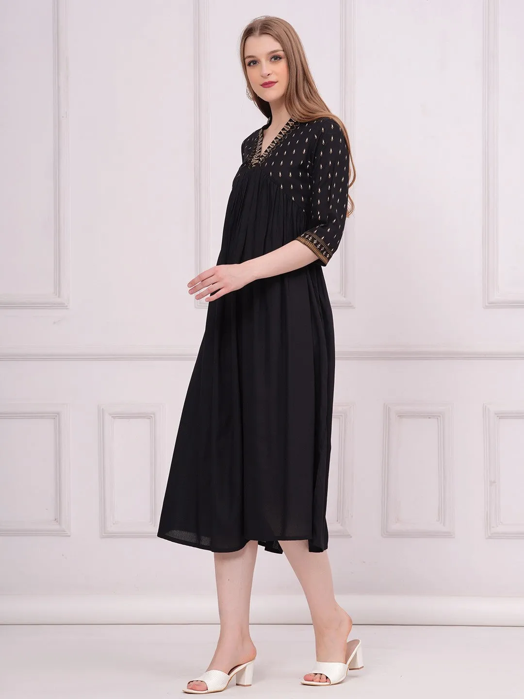 Black A-Line Midi Dress
