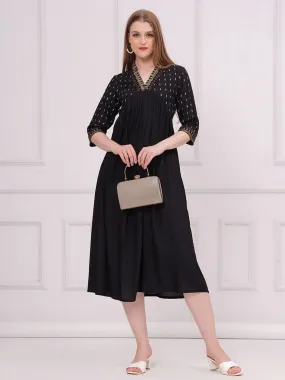 Black A-Line Midi Dress