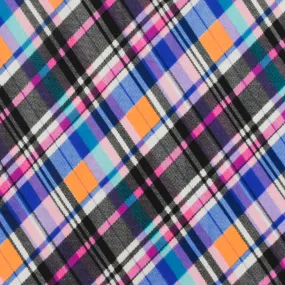 Black-Purple-Multi Plaid Printed Stretch Polyspan Jersey Knit Fabric