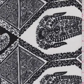 Black/White Deco Diamond Rayon Crepe Fabric