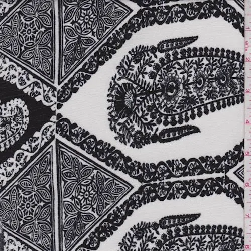 Black/White Deco Diamond Rayon Crepe Fabric