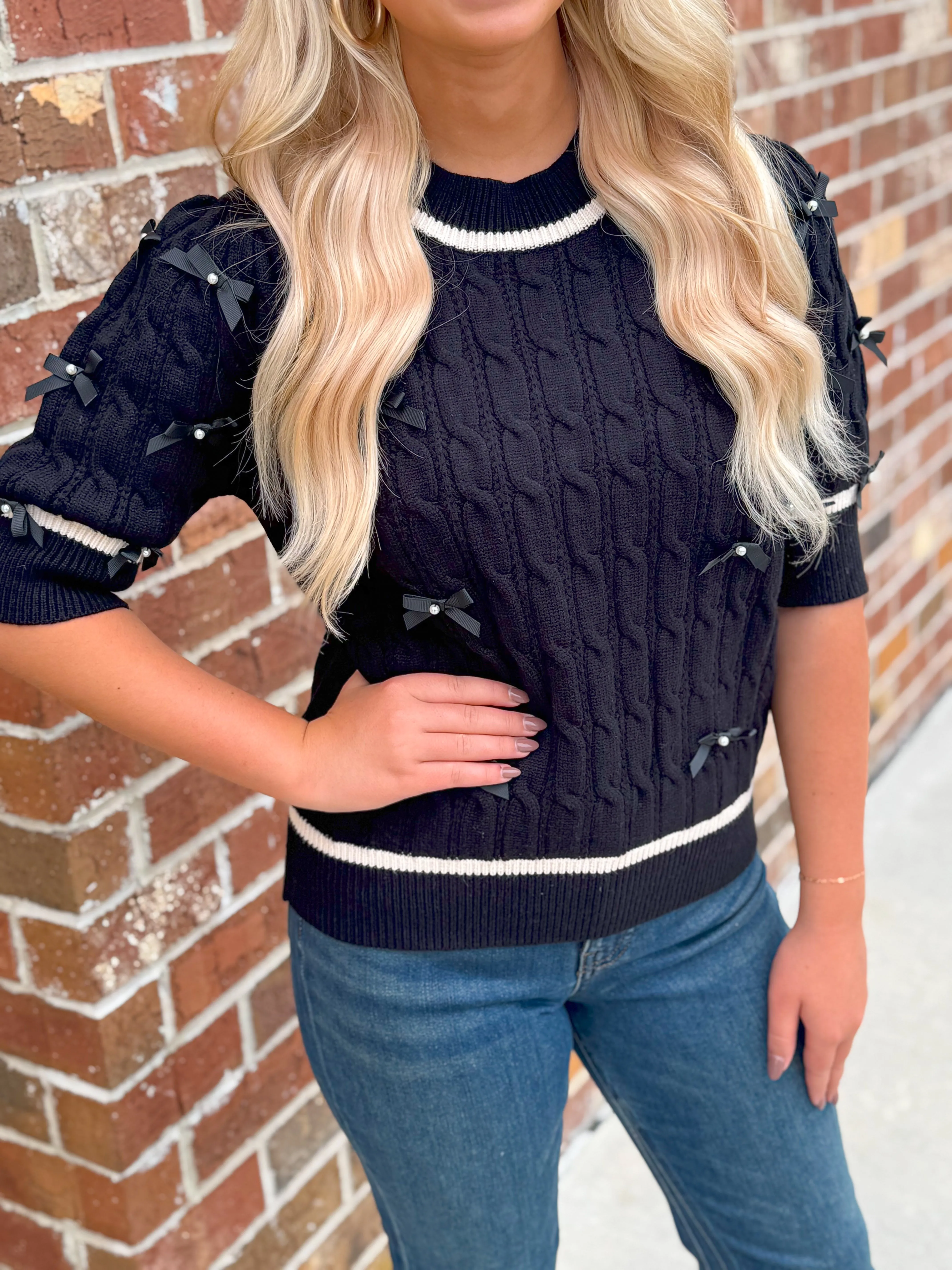 Bow Detail Knit Top (Black)