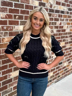 Bow Detail Knit Top (Black)