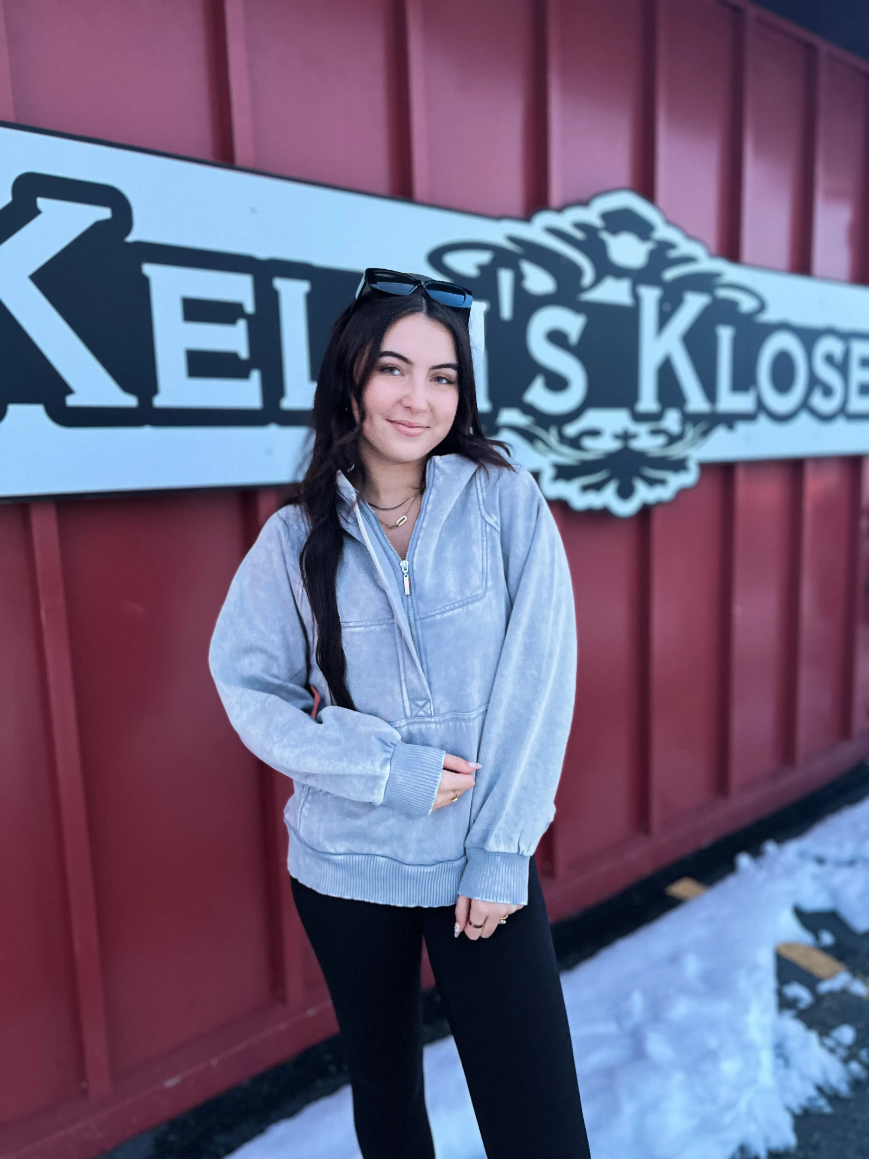Casual Charm Oversized Kangaroo Hoodie- Sleet