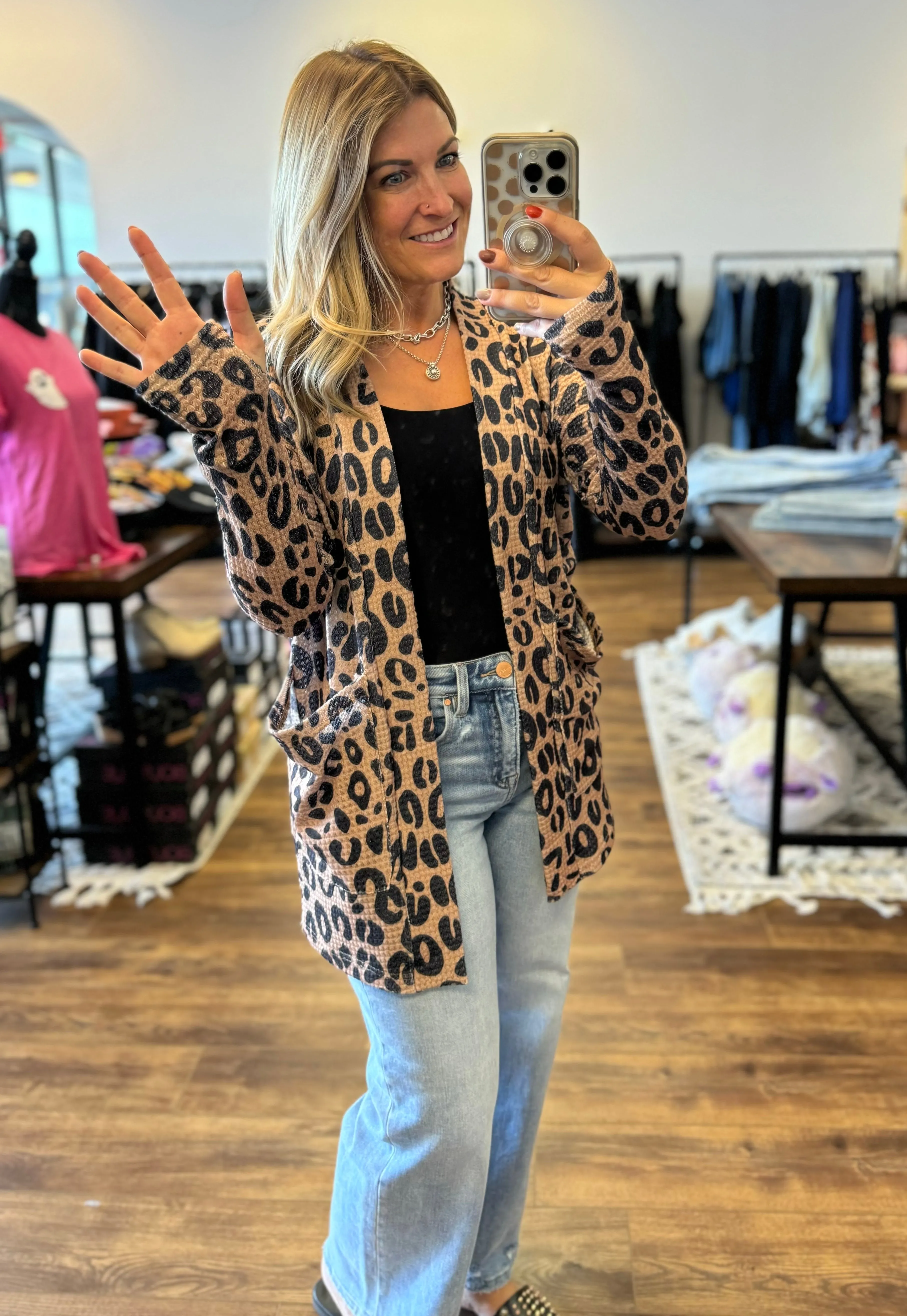 Cheetah Lola Waffle Knit Cardigan