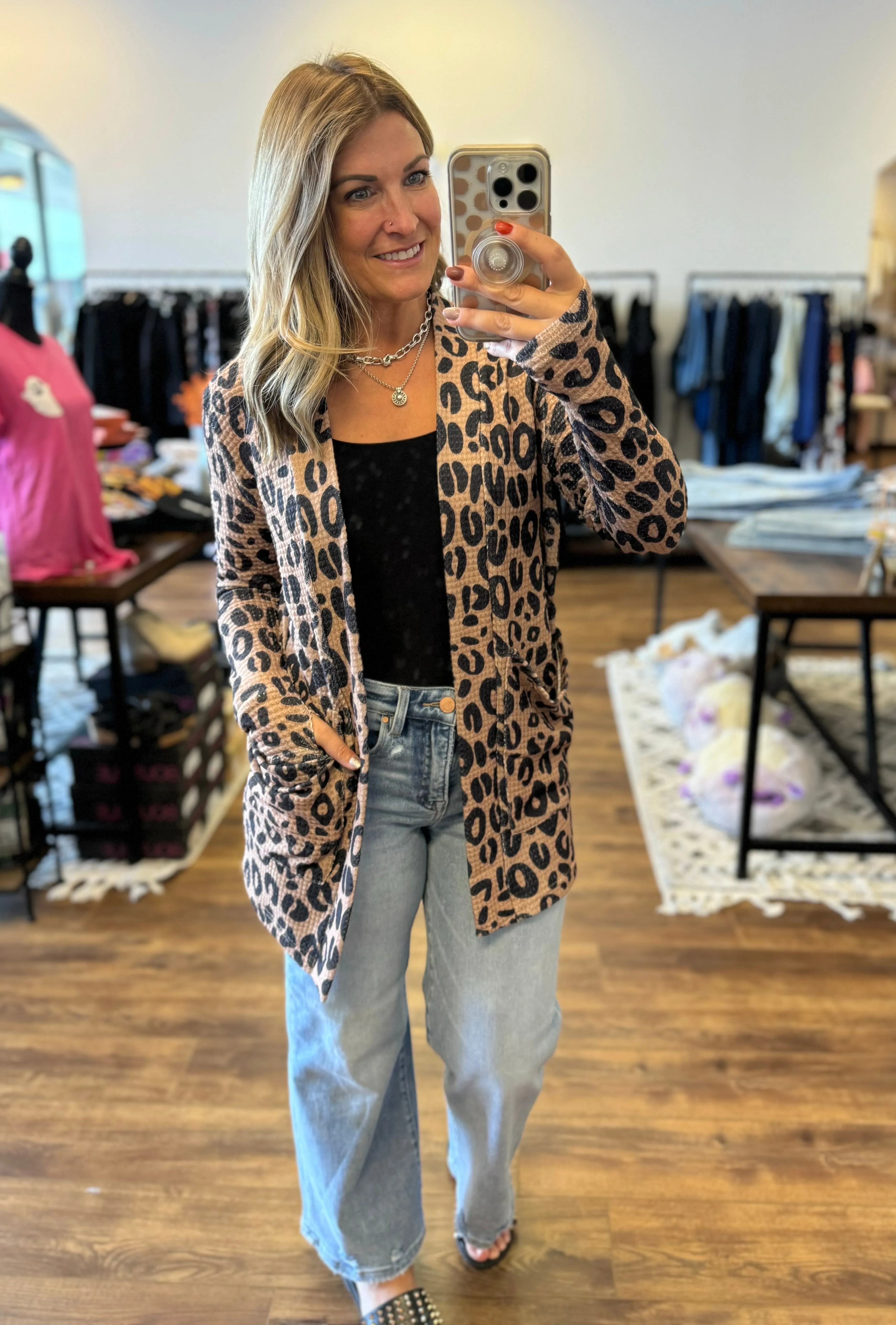 Cheetah Lola Waffle Knit Cardigan