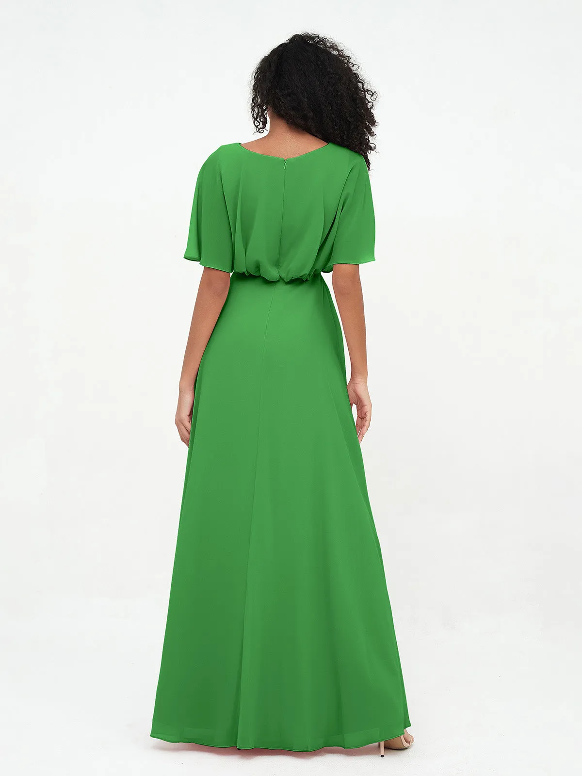Chiffon Full Length Bridesmaid Dresses with Wrap Green Plus Size