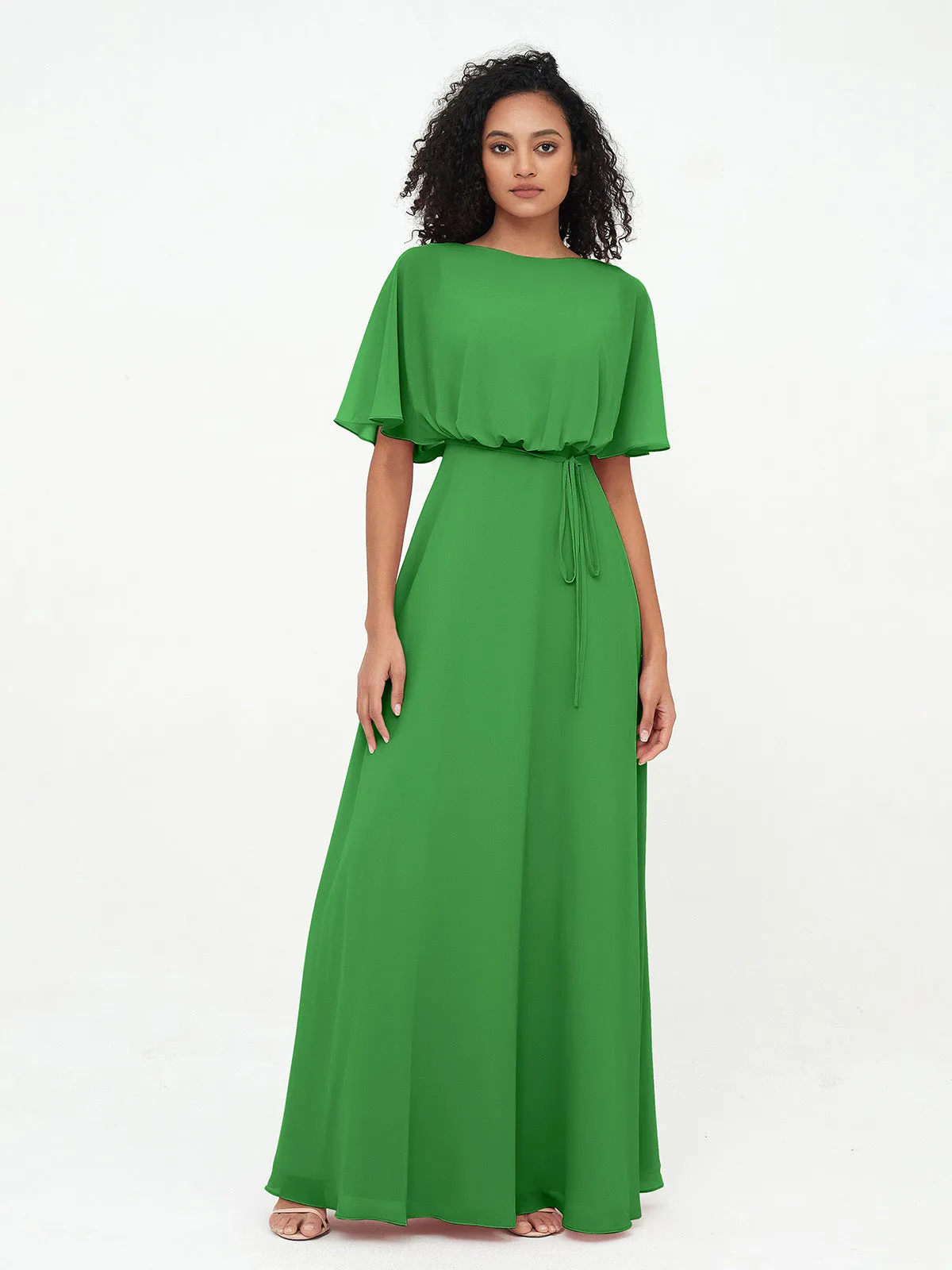 Chiffon Full Length Bridesmaid Dresses with Wrap Green Plus Size