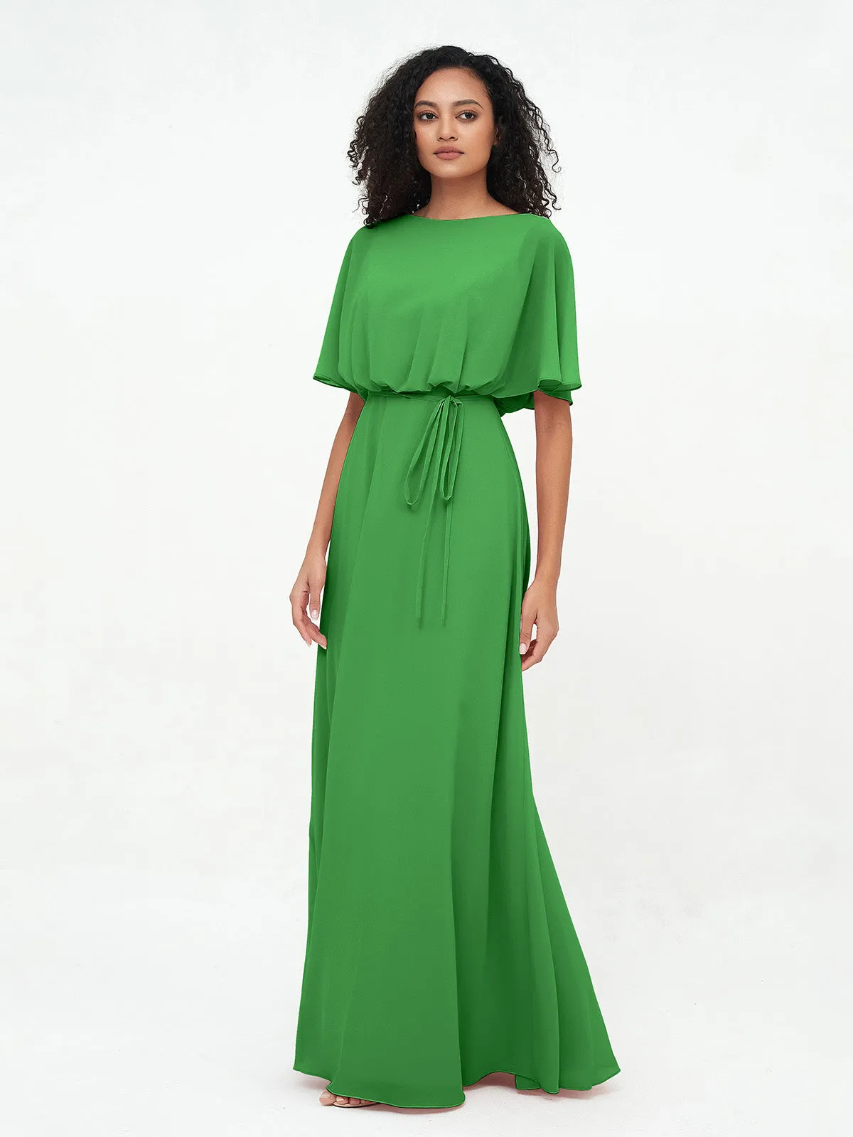 Chiffon Full Length Bridesmaid Dresses with Wrap Green Plus Size
