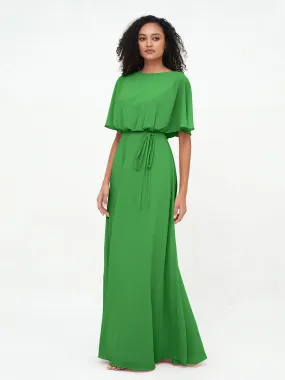 Chiffon Full Length Bridesmaid Dresses with Wrap Green