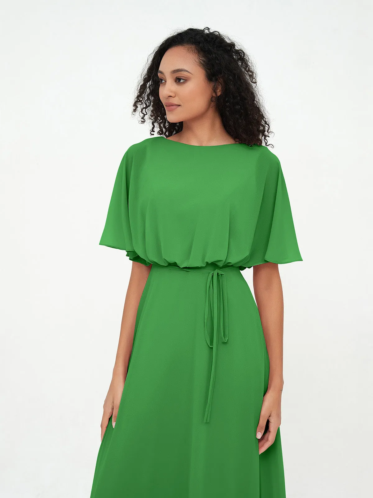 Chiffon Full Length Bridesmaid Dresses with Wrap Green