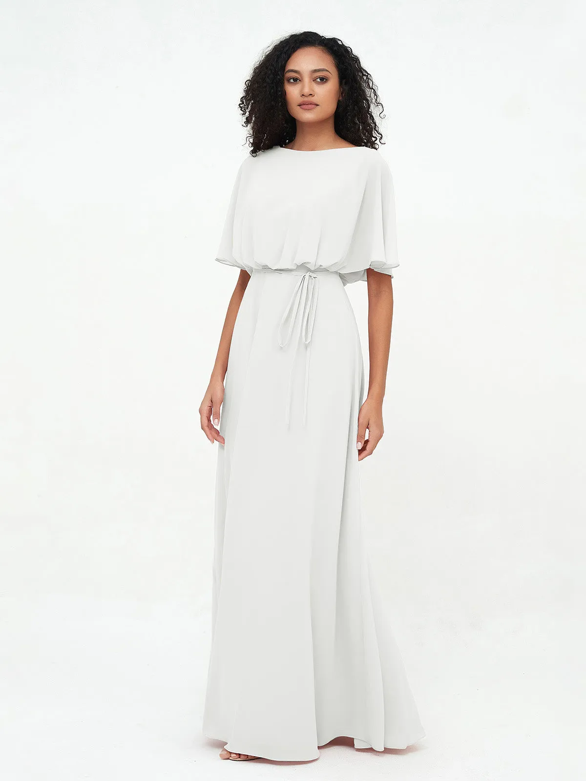 Chiffon Full Length Bridesmaid Dresses with Wrap Ivory