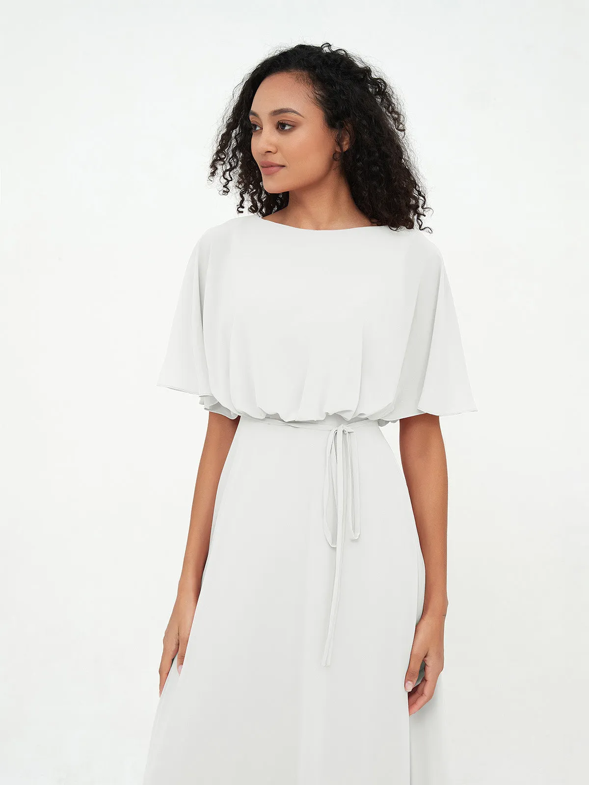 Chiffon Full Length Bridesmaid Dresses with Wrap Ivory