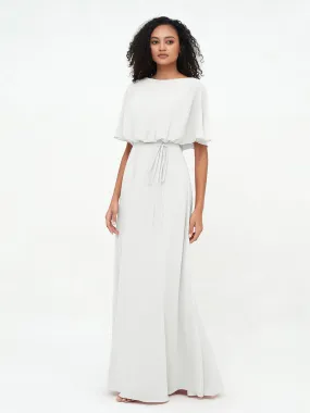 Chiffon Full Length Bridesmaid Dresses with Wrap Ivory