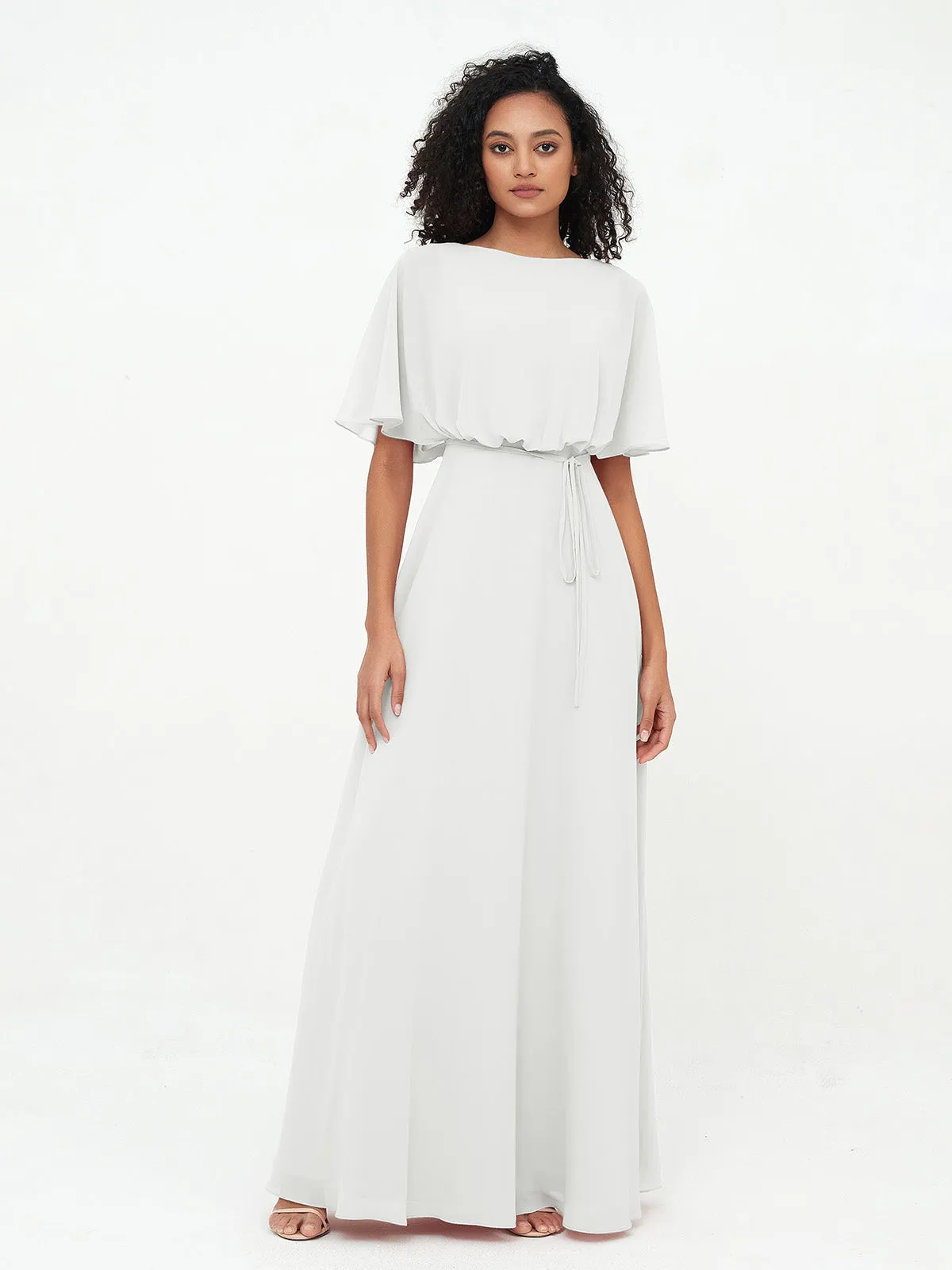 Chiffon Full Length Bridesmaid Dresses with Wrap Ivory
