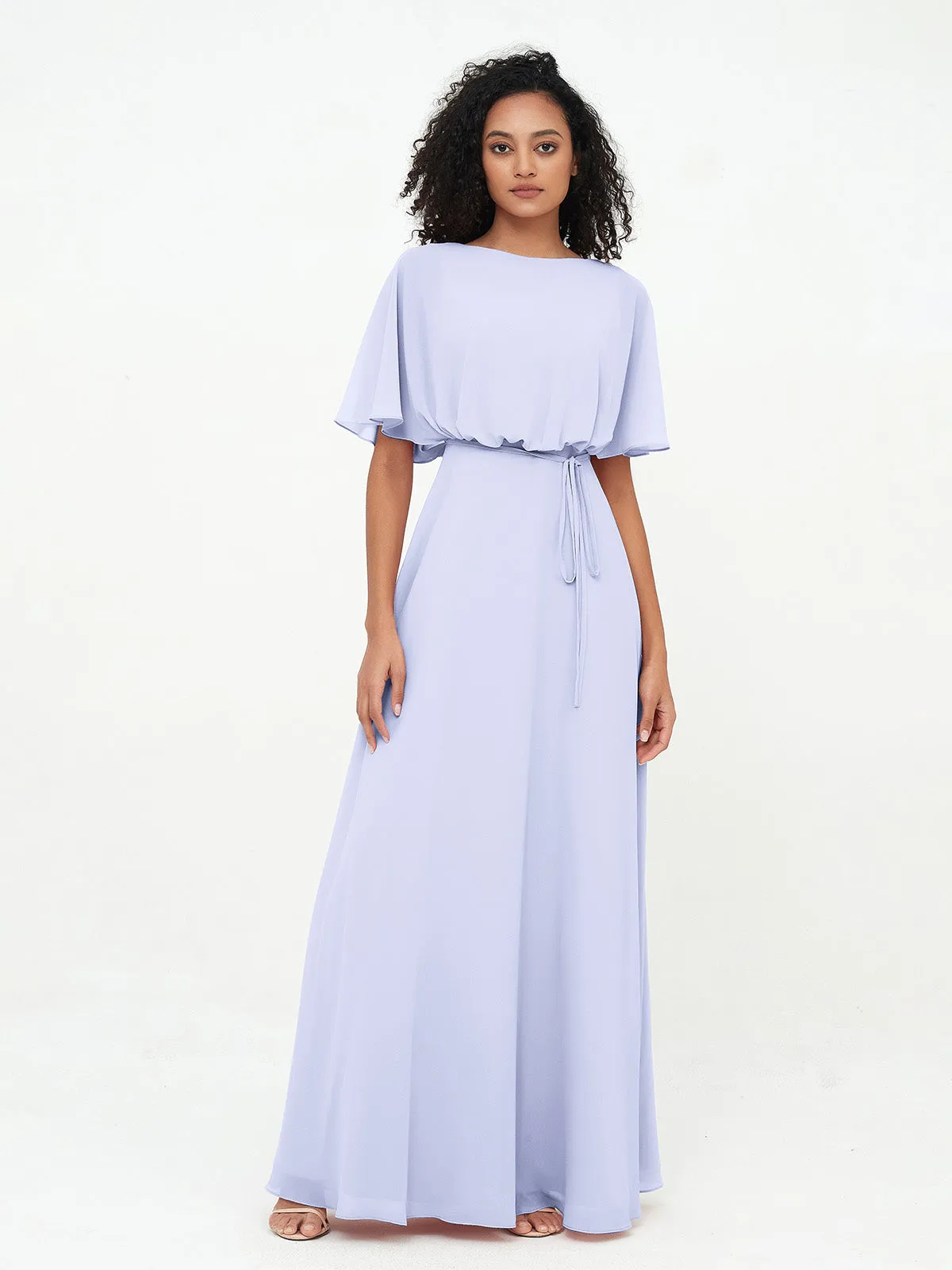 Chiffon Full Length Bridesmaid Dresses with Wrap Lavender