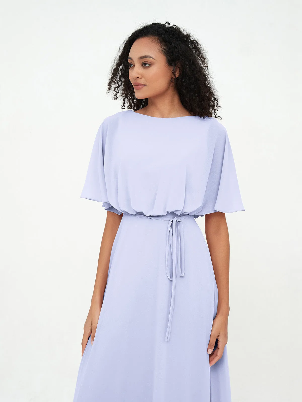 Chiffon Full Length Bridesmaid Dresses with Wrap Lavender