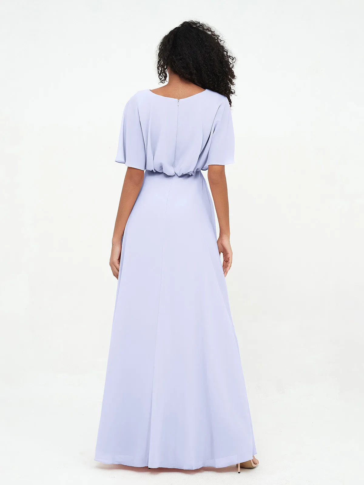 Chiffon Full Length Bridesmaid Dresses with Wrap Lavender