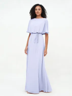 Chiffon Full Length Bridesmaid Dresses with Wrap Lavender