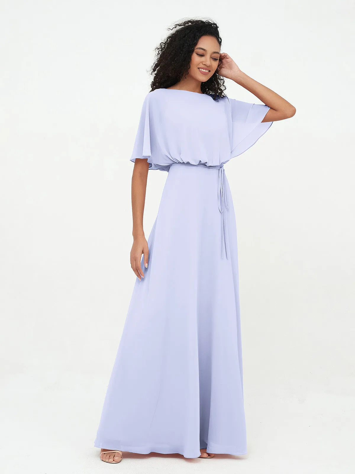 Chiffon Full Length Bridesmaid Dresses with Wrap Lavender