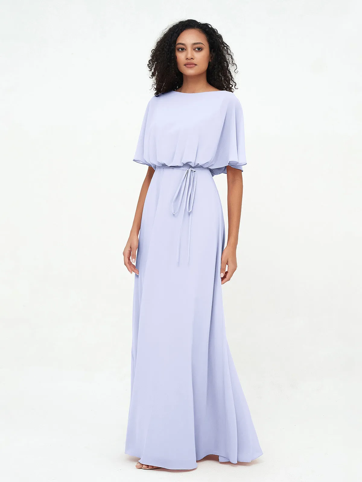 Chiffon Full Length Bridesmaid Dresses with Wrap Lavender