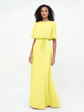 Chiffon Full Length Bridesmaid Dresses with Wrap Lemon Plus Size