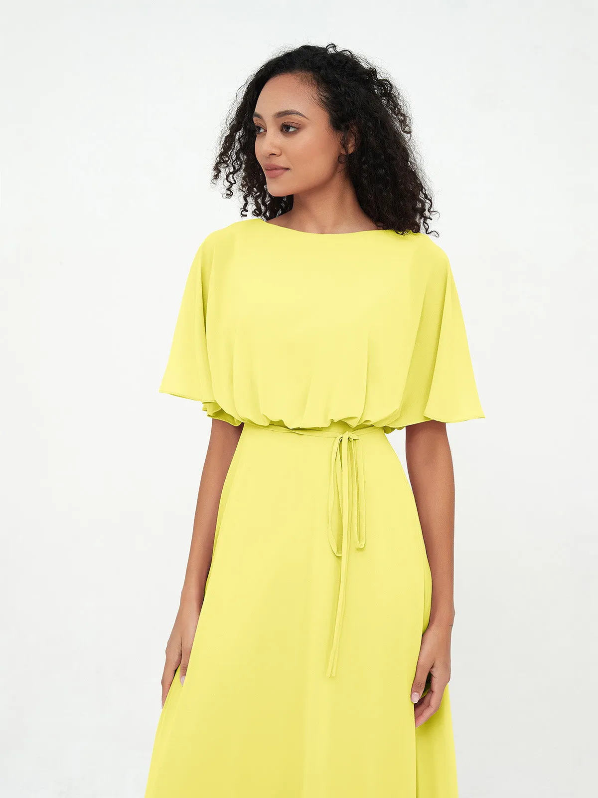Chiffon Full Length Bridesmaid Dresses with Wrap Lemon Plus Size