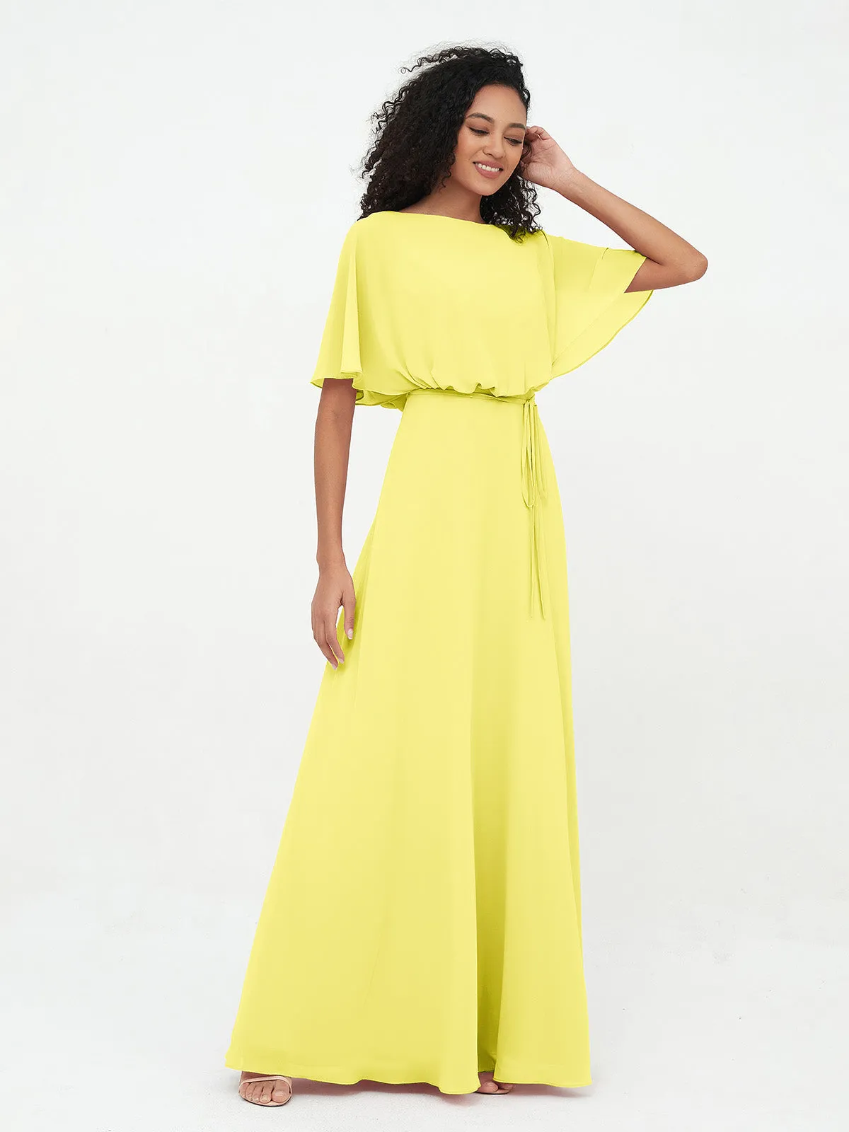 Chiffon Full Length Bridesmaid Dresses with Wrap Lemon Plus Size