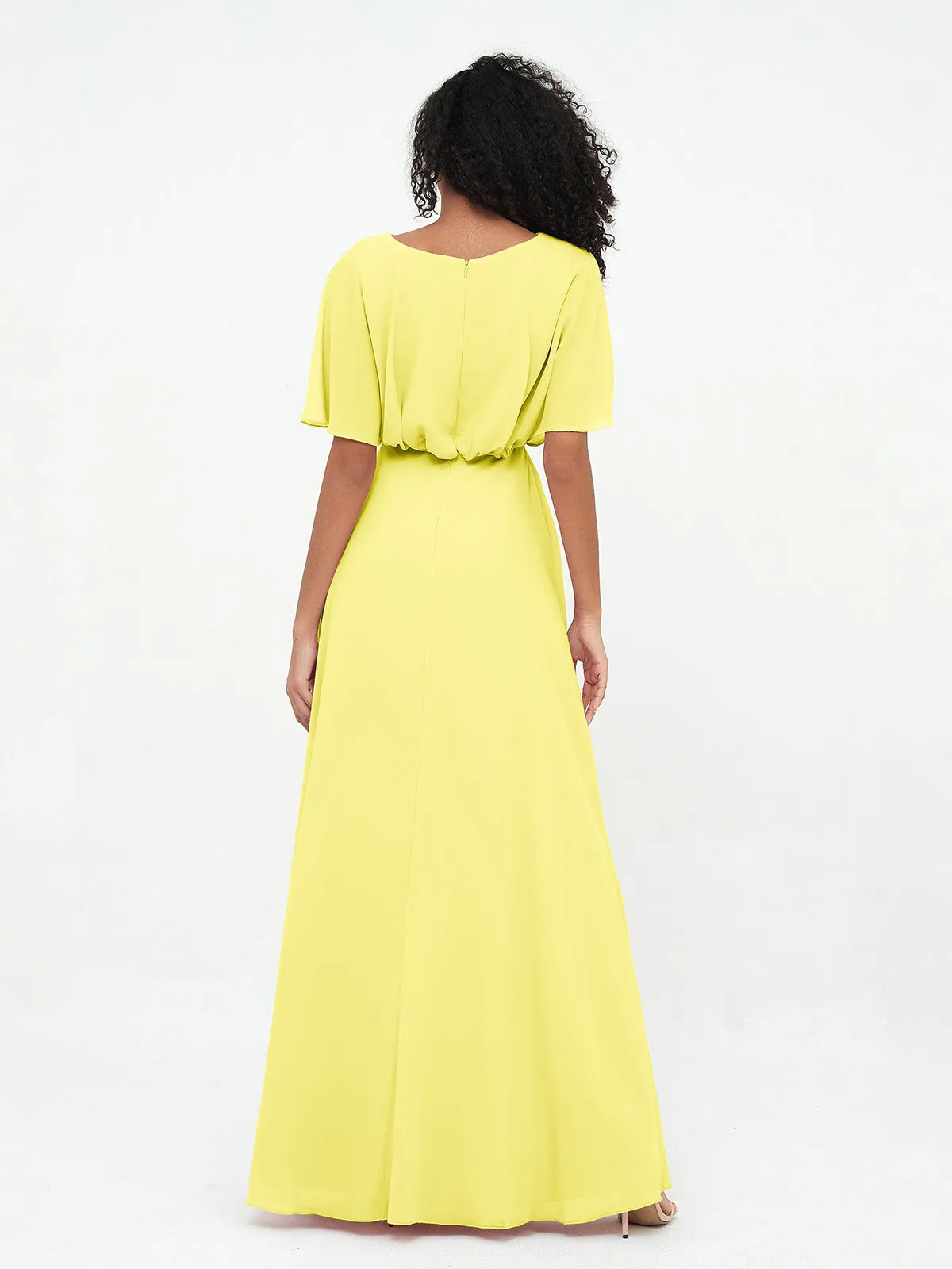 Chiffon Full Length Bridesmaid Dresses with Wrap Lemon Plus Size