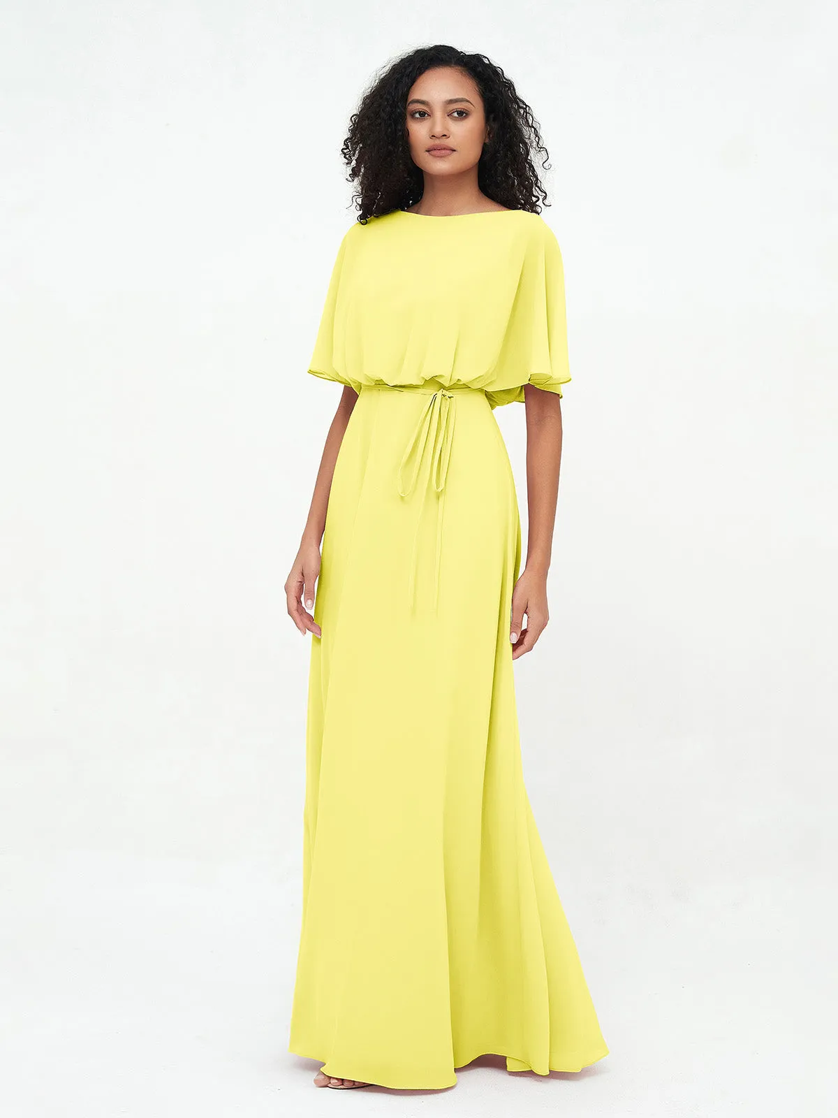 Chiffon Full Length Bridesmaid Dresses with Wrap Lemon Plus Size