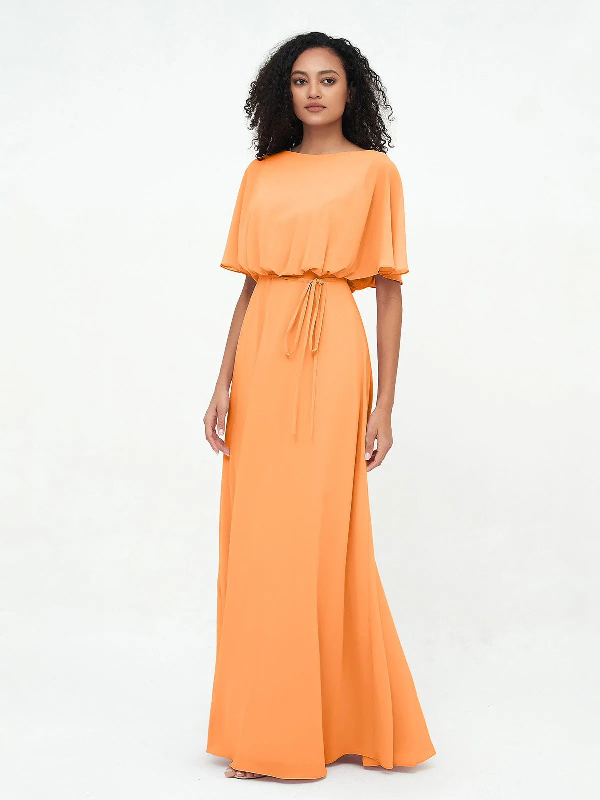 Chiffon Full Length Bridesmaid Dresses with Wrap Orange