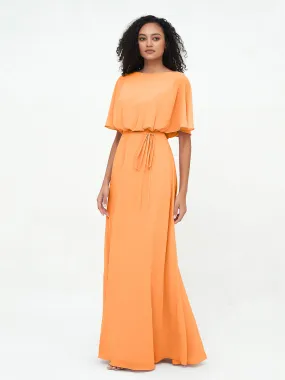 Chiffon Full Length Bridesmaid Dresses with Wrap Orange