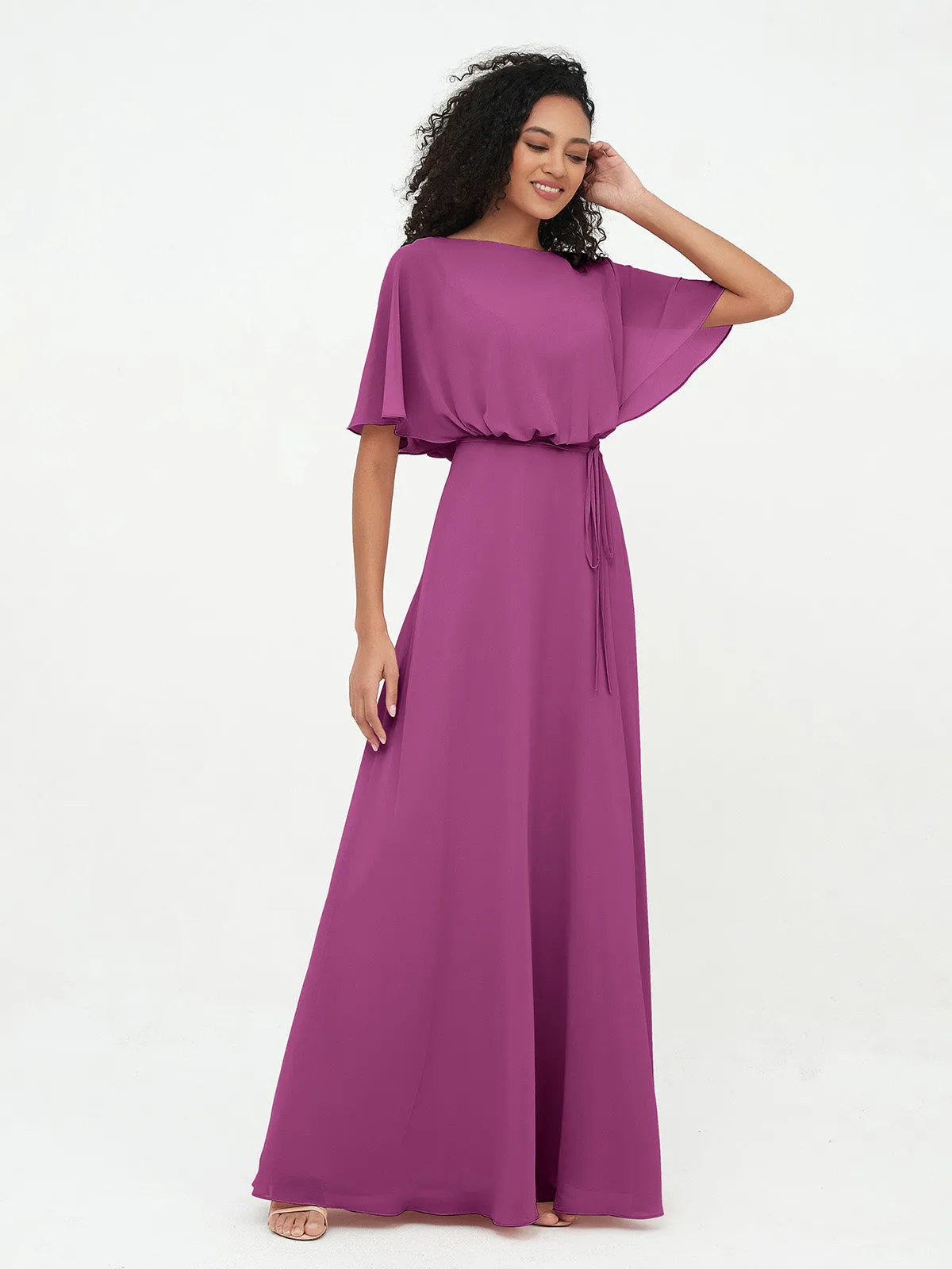 Chiffon Full Length Bridesmaid Dresses with Wrap Orchid Plus Size