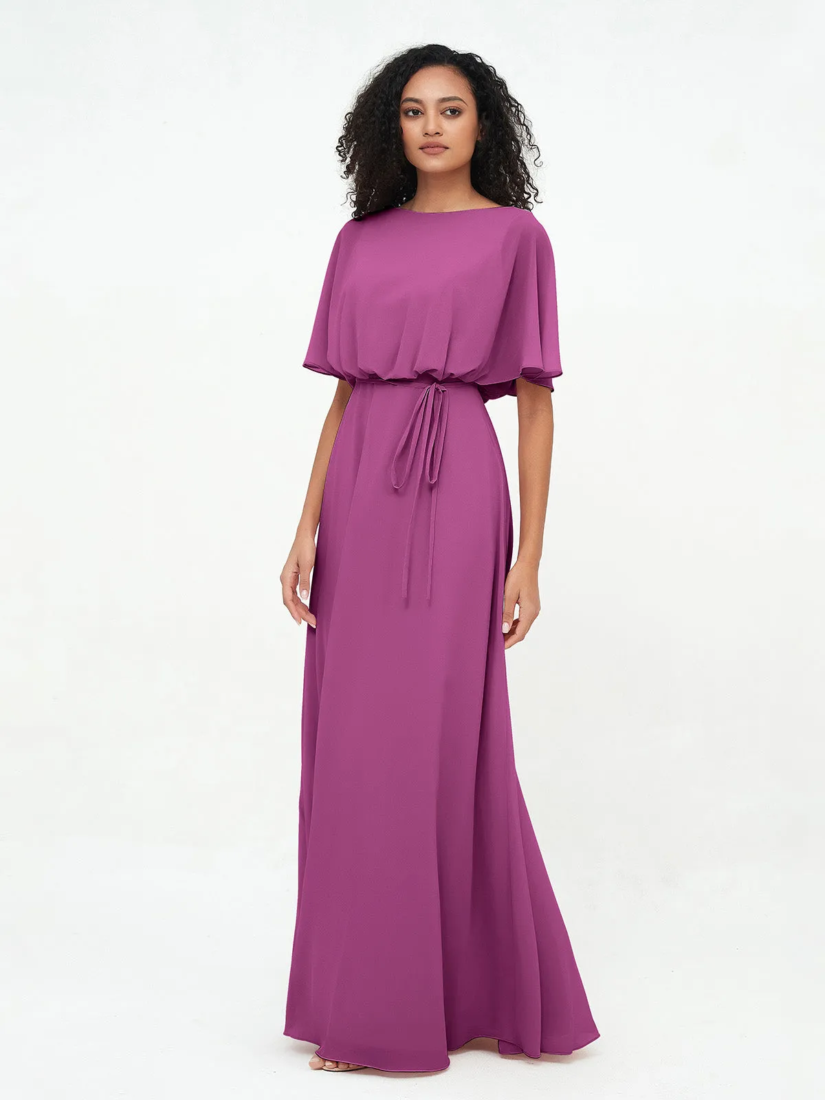 Chiffon Full Length Bridesmaid Dresses with Wrap Orchid Plus Size