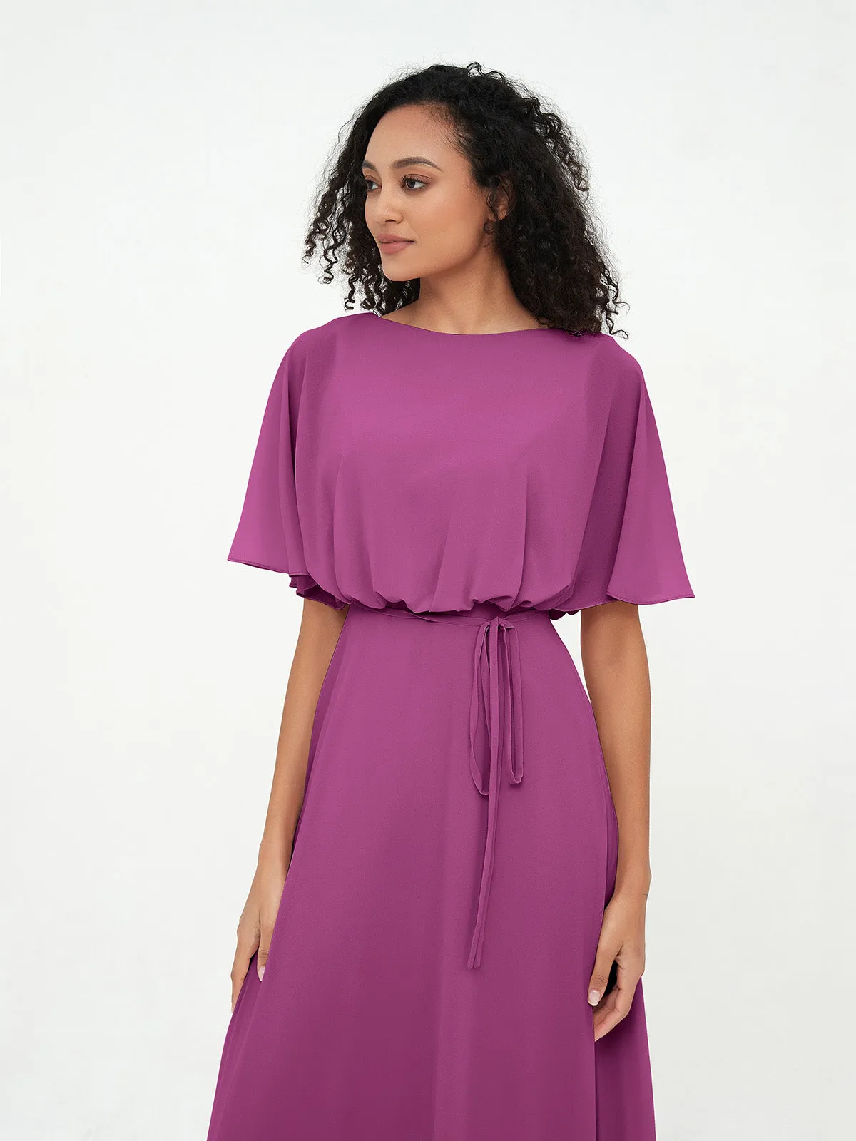 Chiffon Full Length Bridesmaid Dresses with Wrap Orchid Plus Size