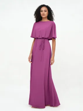 Chiffon Full Length Bridesmaid Dresses with Wrap Orchid Plus Size