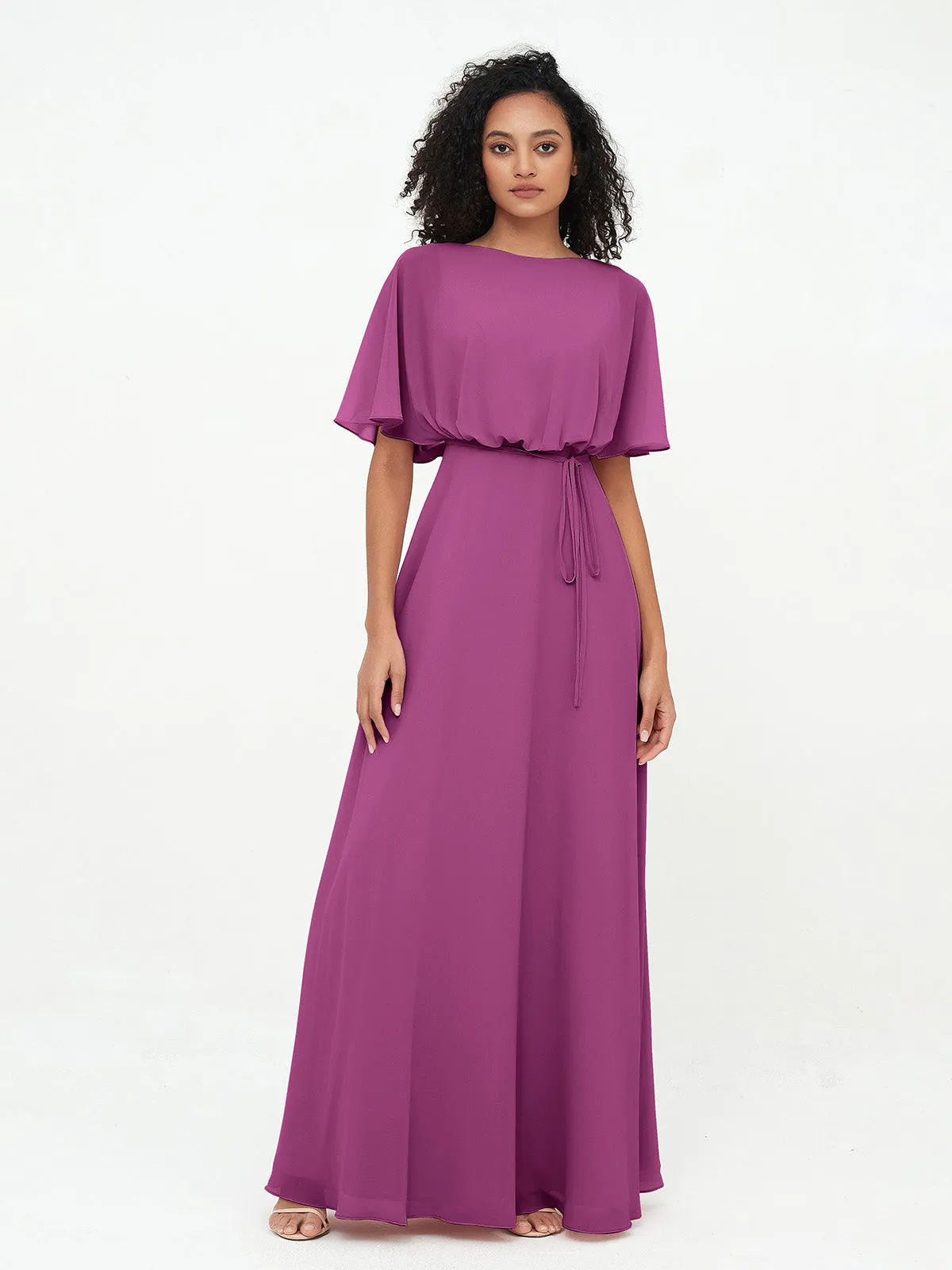 Chiffon Full Length Bridesmaid Dresses with Wrap Orchid Plus Size