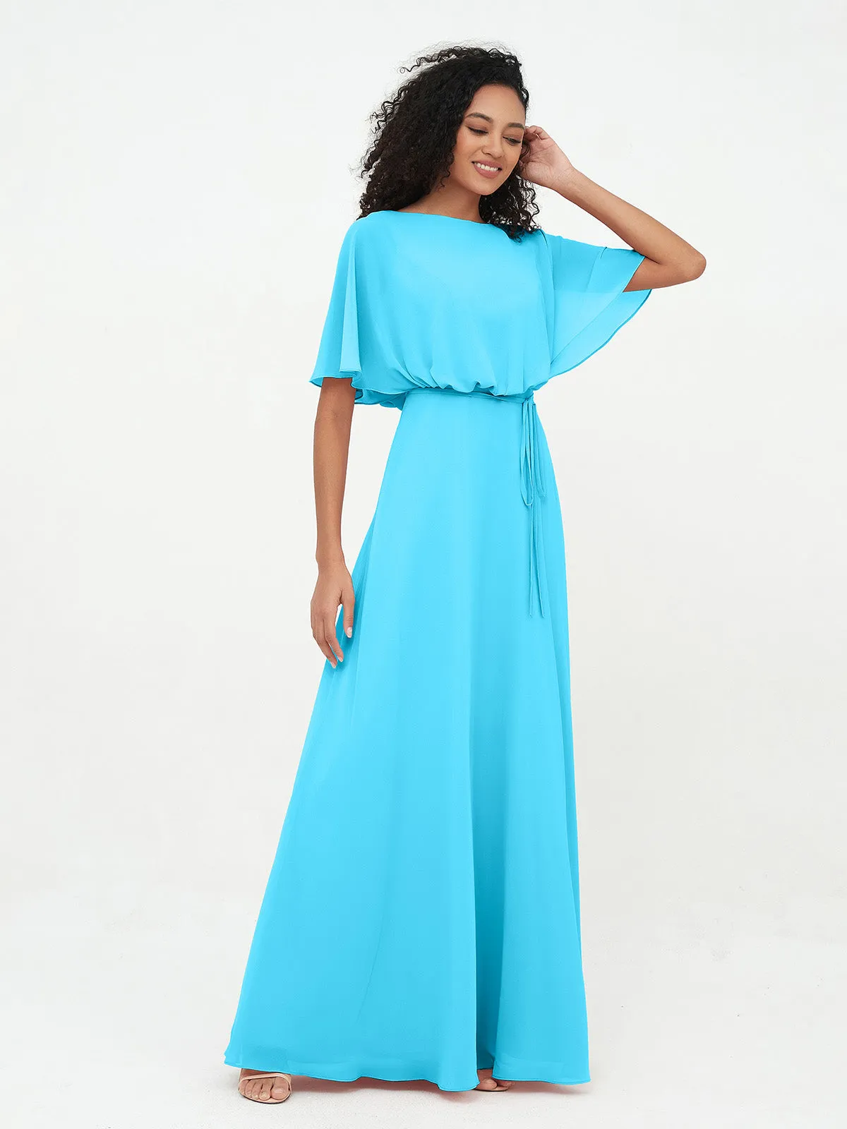 Chiffon Full Length Bridesmaid Dresses with Wrap Pool Plus Size