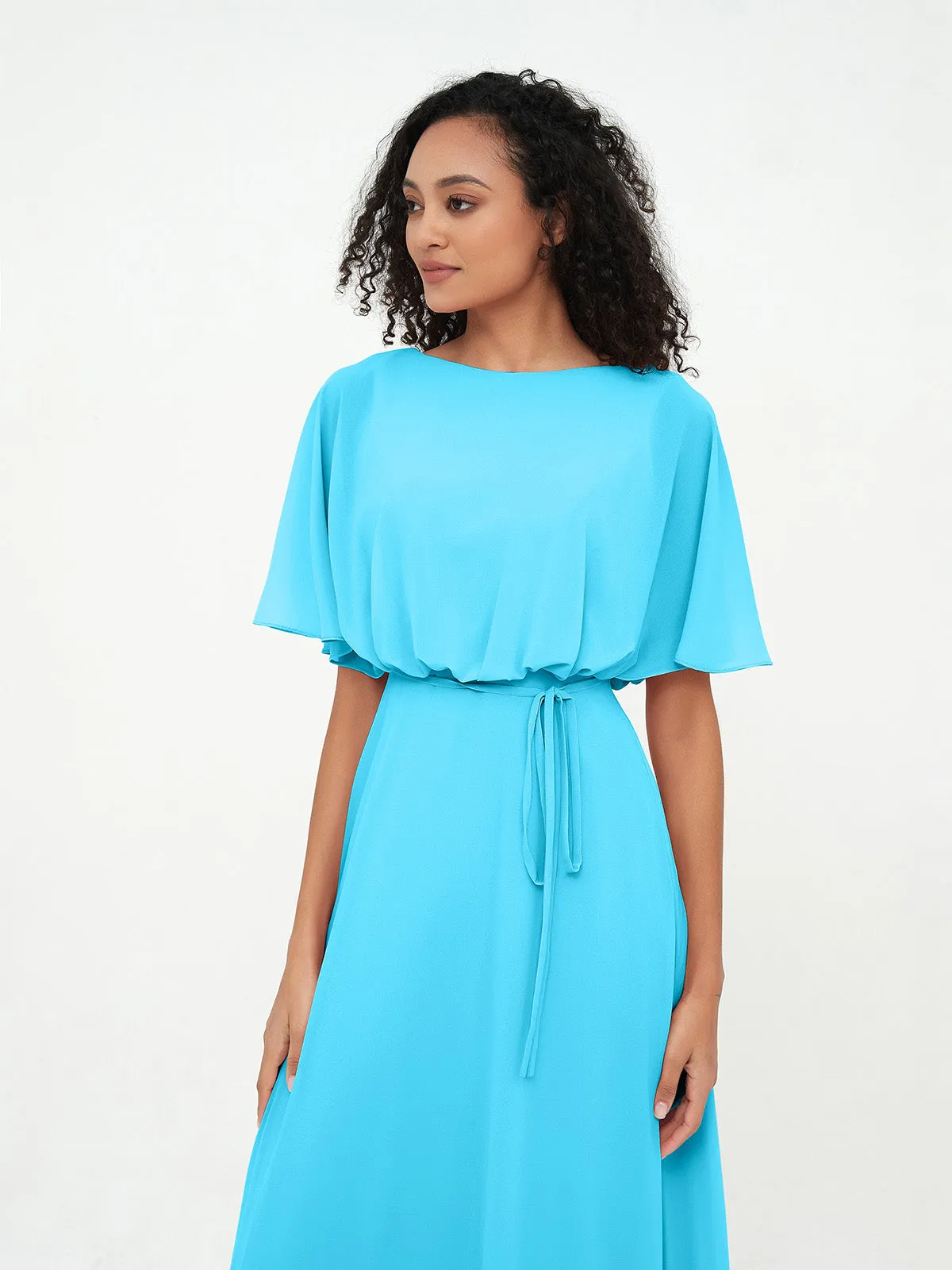 Chiffon Full Length Bridesmaid Dresses with Wrap Pool Plus Size